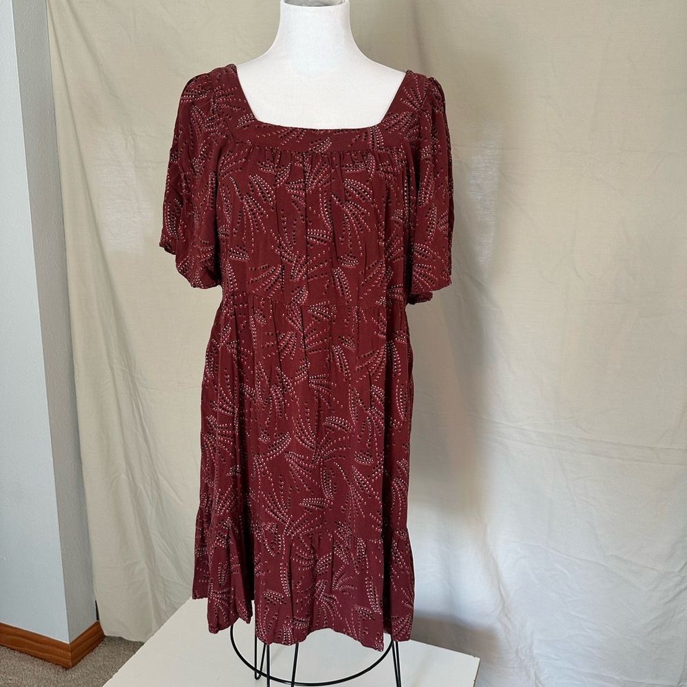 Maurices Maroon Patterned Mini Dress fit and flare tiered babyboll red brick XXL
